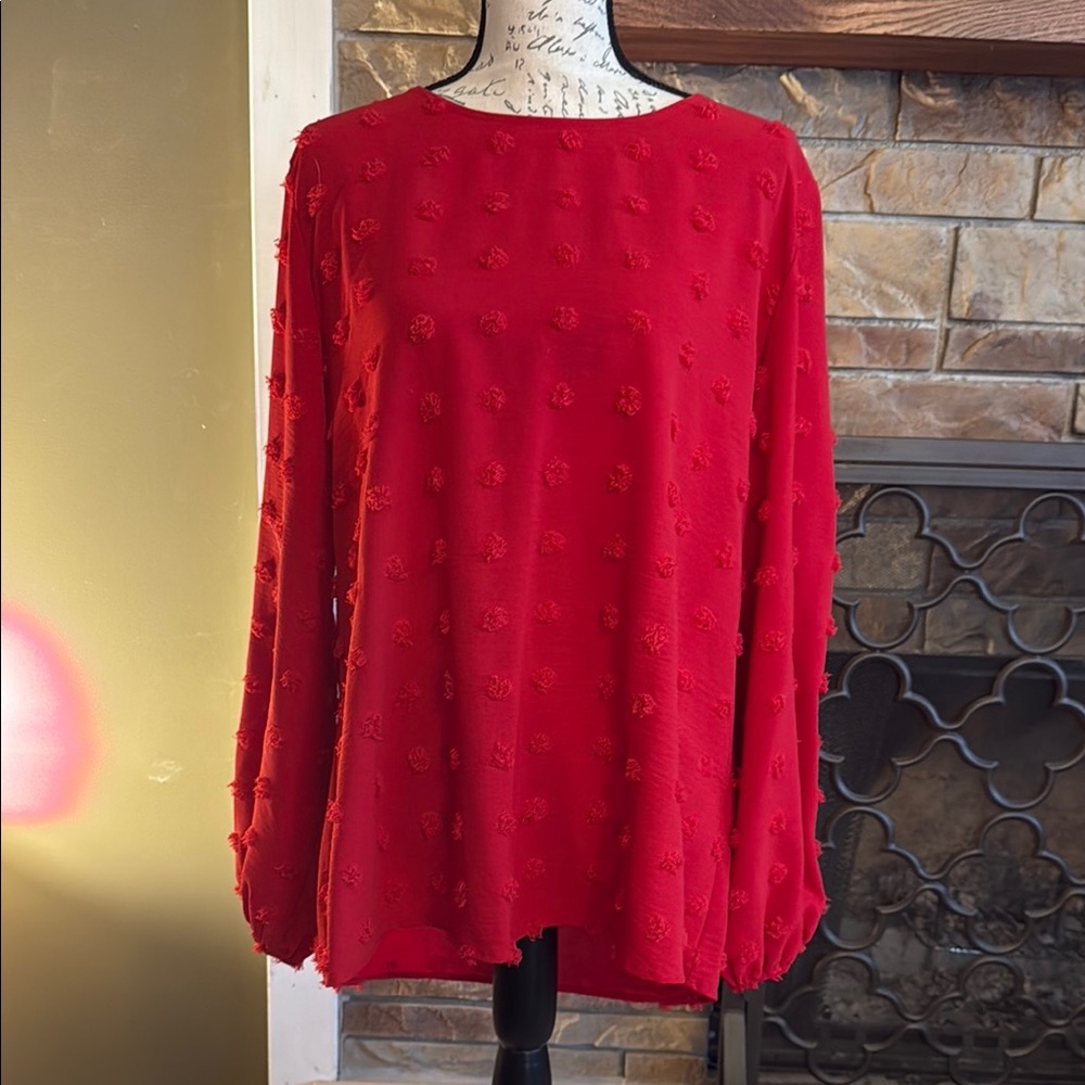 Chic Red Blouse with Elegant Textured Design